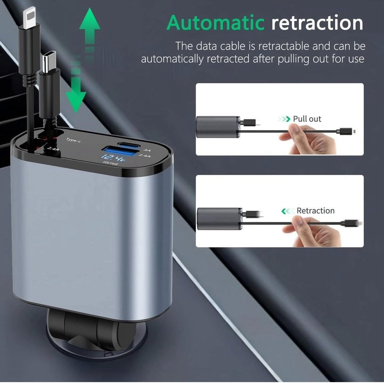 4u1 Auto Punjač sa LED Ekranom i Brzim PUNJENJEM (66W)