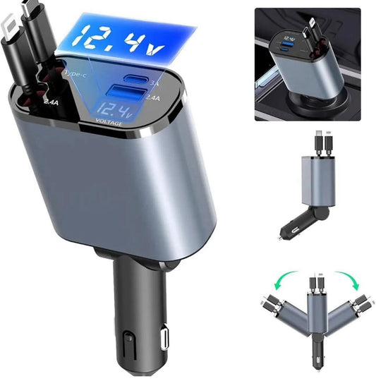 4u1 Auto Punjač sa LED Ekranom i Brzim PUNJENJEM (66W)